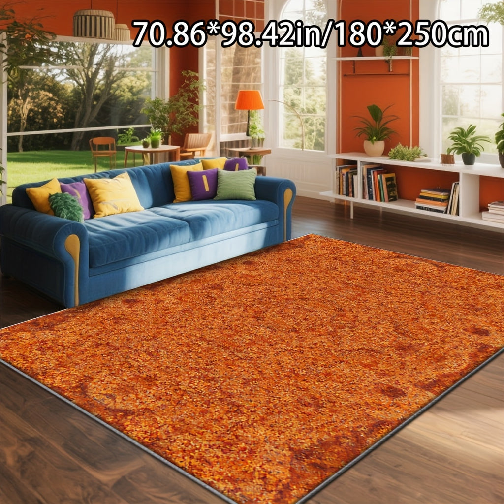 Large Rectangular Mat - Soft Plush Imitation Cashmere Texture, Rust Orange & Brown, Machine Washable with Rubber Backing, Easy to Clean, Durable Floor Mat for Bedroom, Living Room, Dining, Study - Luxury Home Decor Mat, Indoo