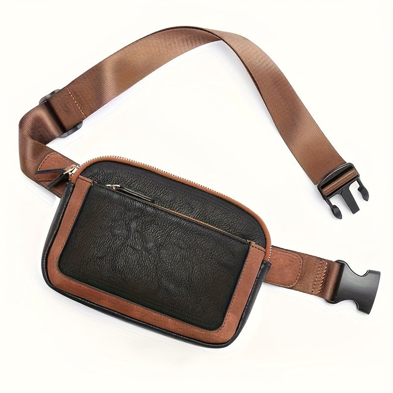 Mini Cute Color Block Sling Bag, Lightweight Portable PU Leather Outdoor Sports Fitness Chest Bag