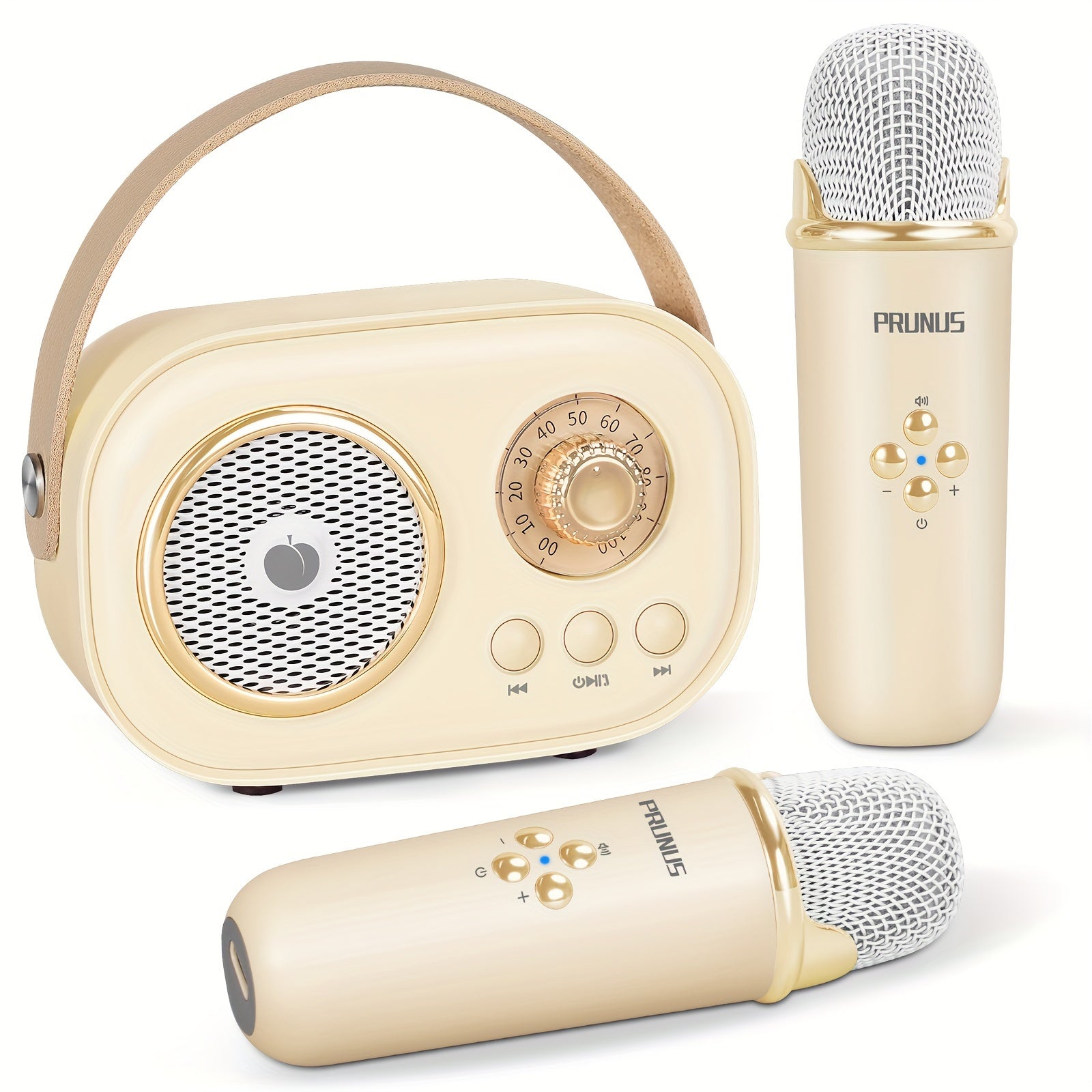 2 Wireless Microphone PRUNUS C20 Mini Karaoke Machine For Kids, Portable Wireless Speaker Retro Speaker Set With Enhanced Bass Stereo Sound For Home Party Birthday Toys For Girls Boys Gifts