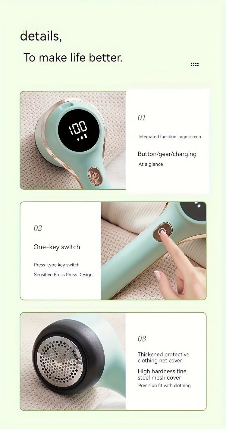 Rechargeable Fabric Shaver - Electric Lint Remover for Clothes, Sweaters, and Plush Toys with Safe Mesh Protection and Portable Design