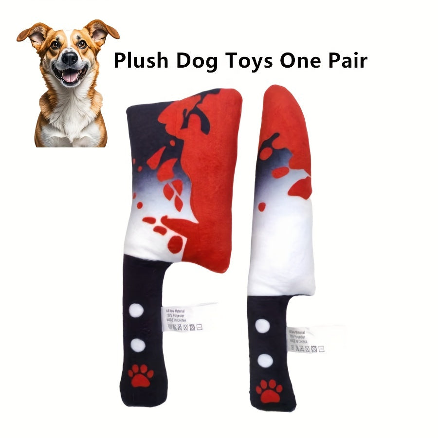 Festive Halloween Plush Dog Toy Set: Adorable Blood-Printed Knife Dog Toy, Soft and Silly, Perfect for Your Pooch - Pair of Plush Toys