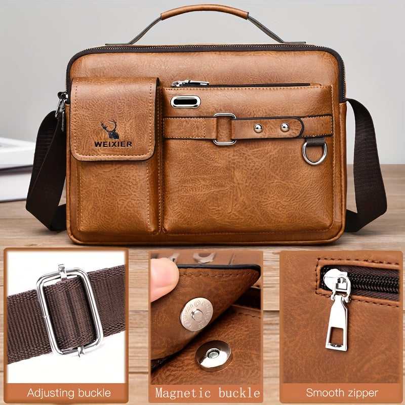 WEIXIER Men's Business Crossbody Bag with Adjustable Strap, Golden-Tone Hardware