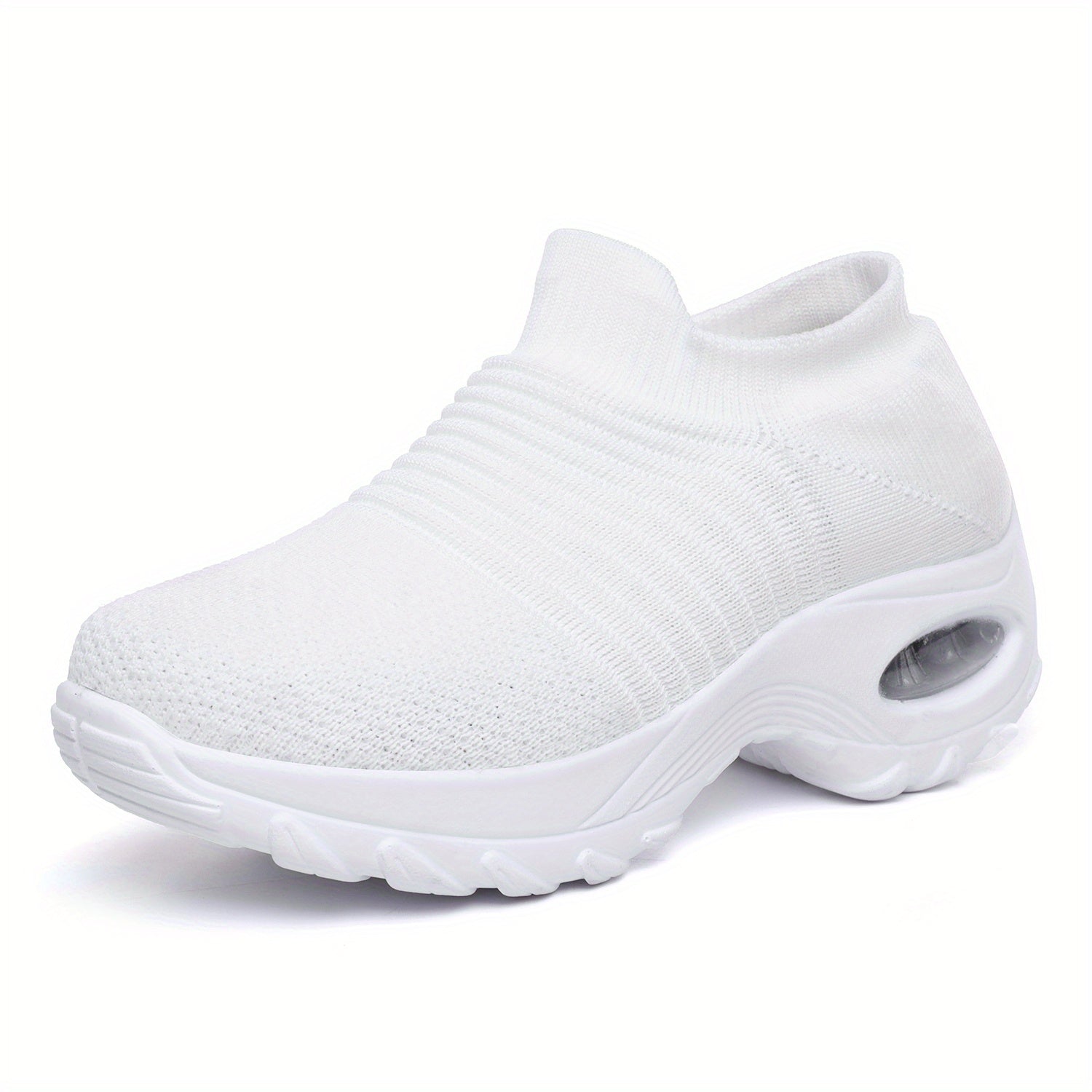 Women'S Air Cushion Sole Sneakers, Lightweight Knit Slip on Shoes, Breathable Running Shoes