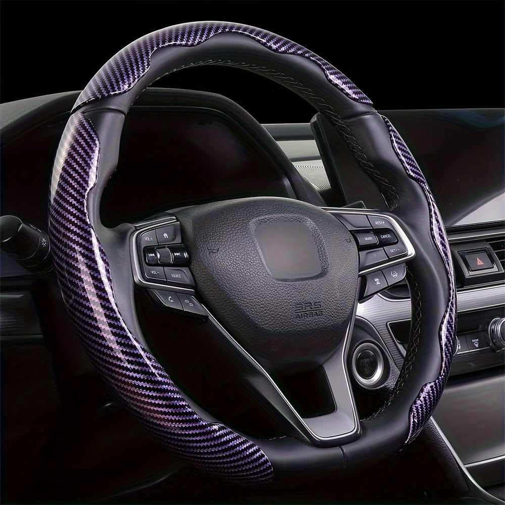 3Pcs Universal Carbon Fiber Style Steering Wheel Covers, High-Grip ABS Resin, Snap-On Design, No Inner Circle - Sleek Automotive Steering Wheel Protection