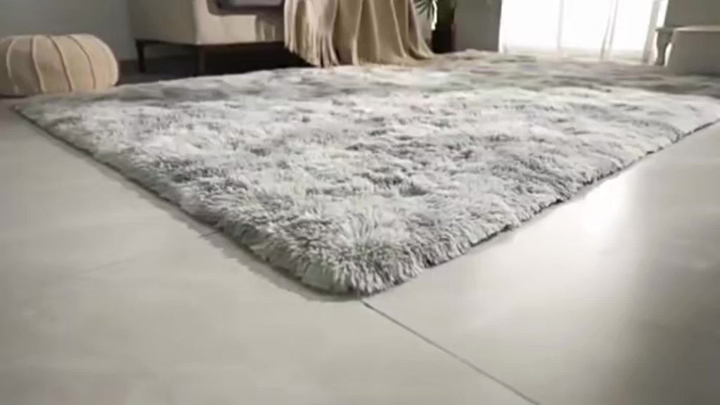 Luxurious Black and Grey Tie-Dye Shag Area Mat - Soft, Plush Modern Indoor Mat for Living Room or Bedroom Decor, Non-Slip, Machine Washable Polyester, Home Decor Mat | Modern Plush Mat | Polyester Fiber Mat, Rugs for Living R