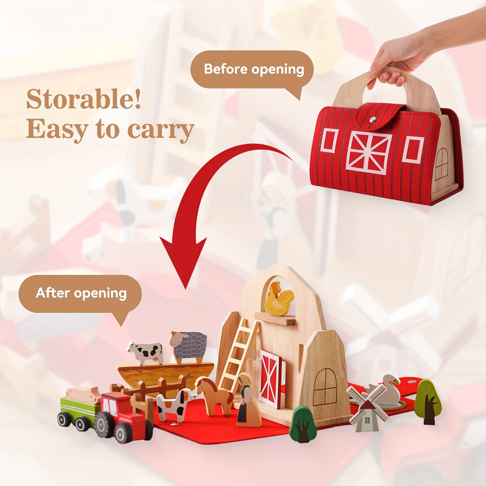 18pcs Farm Animals Barn Toys, Wooden Montessori Stacking For Toddlers Red Barn Toys Little People Farm Animal Toys Farm Pretend Playset With Barn & Farmer, halloween, christmas gift
