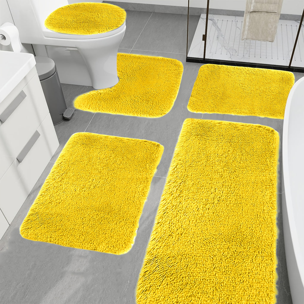 [Thick Bathroom Mats For Home] Thick Non-Slip Bathroom Rugs Sets 5pcs With Toilet Cover Bath Rug Set Bathroom Mats For Home Hotel Bathroom Bathroom Bath Mat Set Home Kitchen Bathroom Decoration