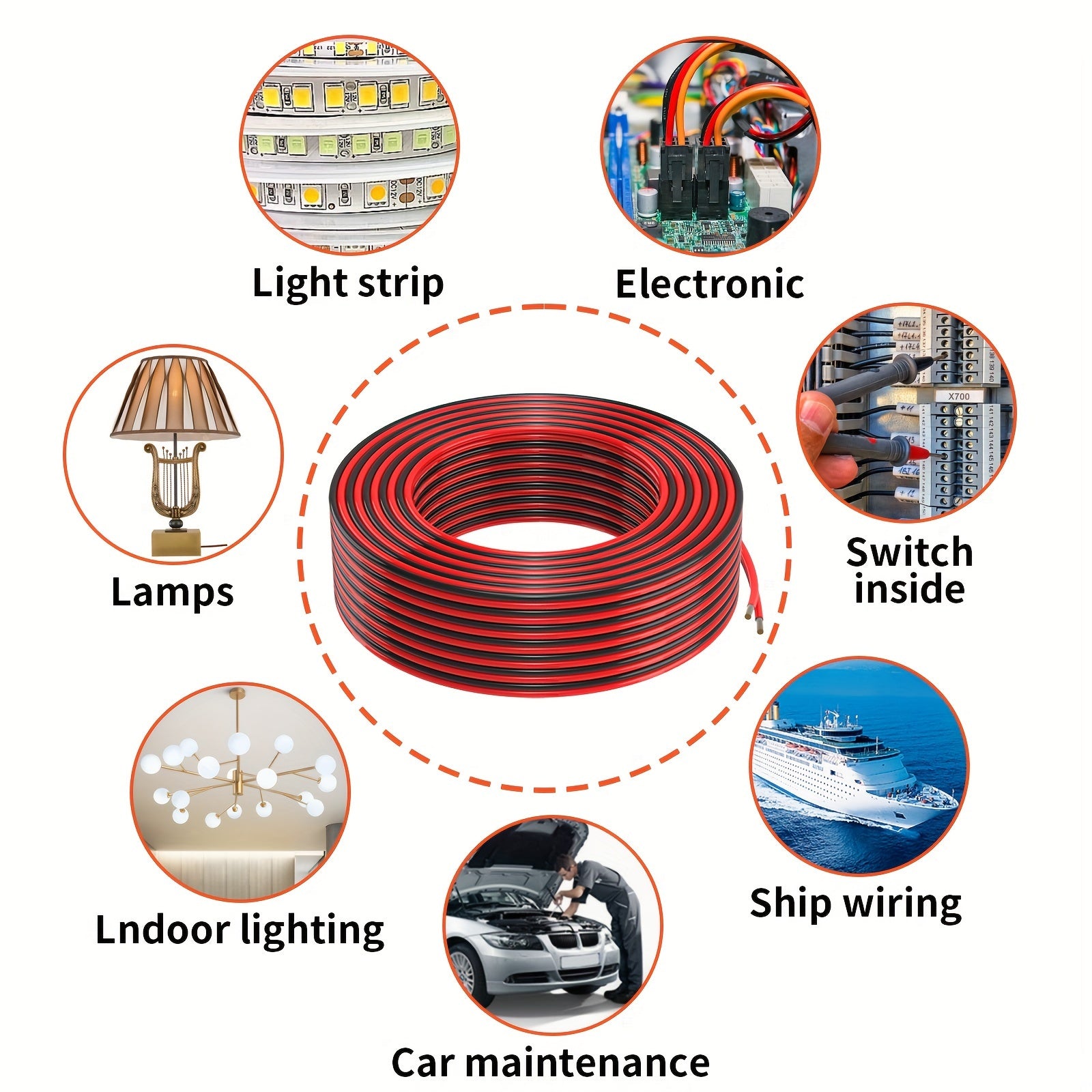 Flexible 2-Conductor Extension Cord - 12/14/16/18 Gauge, Red & Black, PVC Copper Clad Aluminum Wire for Speakers, LEDs, Automotive Use, Low Voltage, Electrical Wire, Speaker Wire
