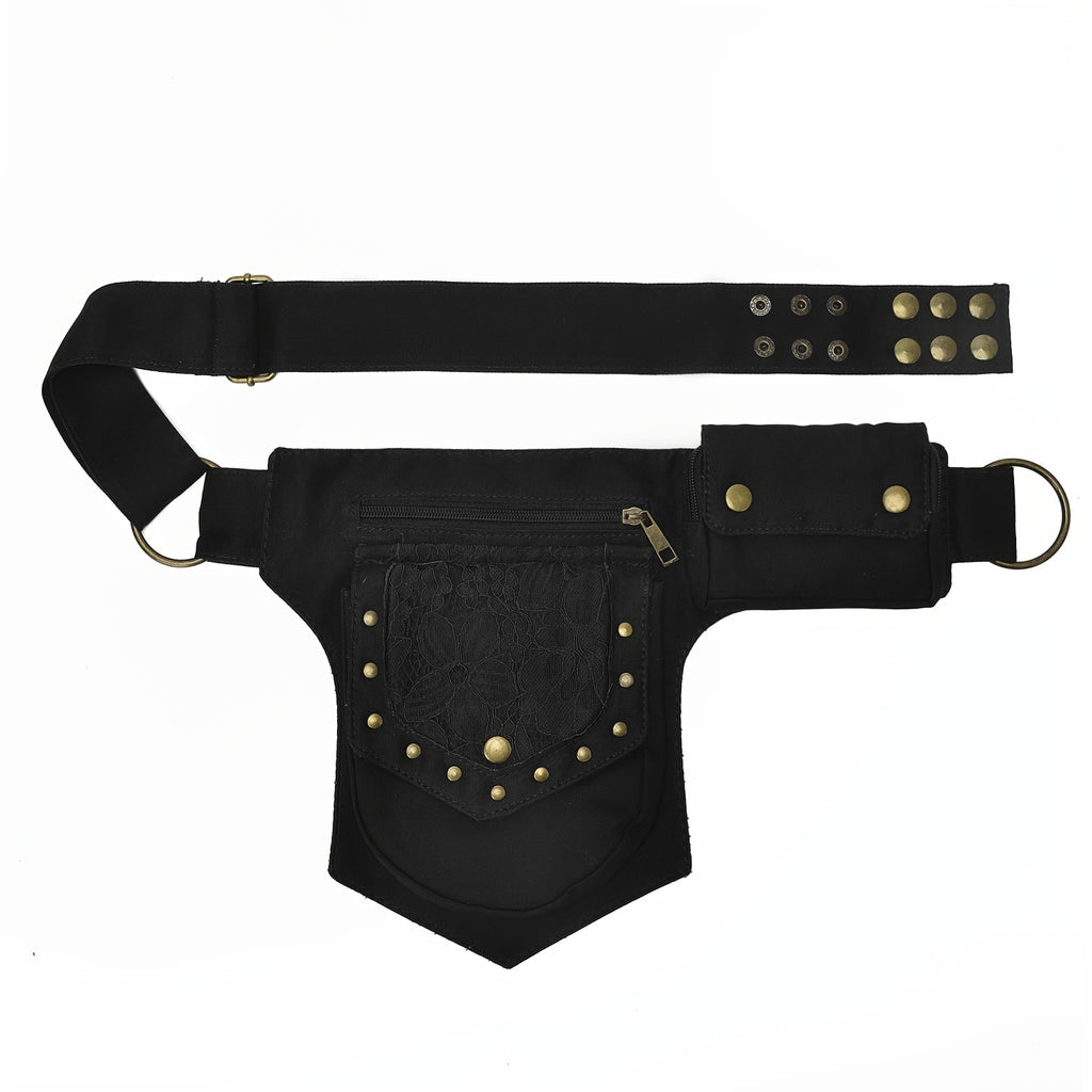 Gothic Thigh Drop Leg Bag, Studded Decor Fabric Waist Bag, Lightweight Outdoor Travel Phone Purse Bum Bag Fanny Pack