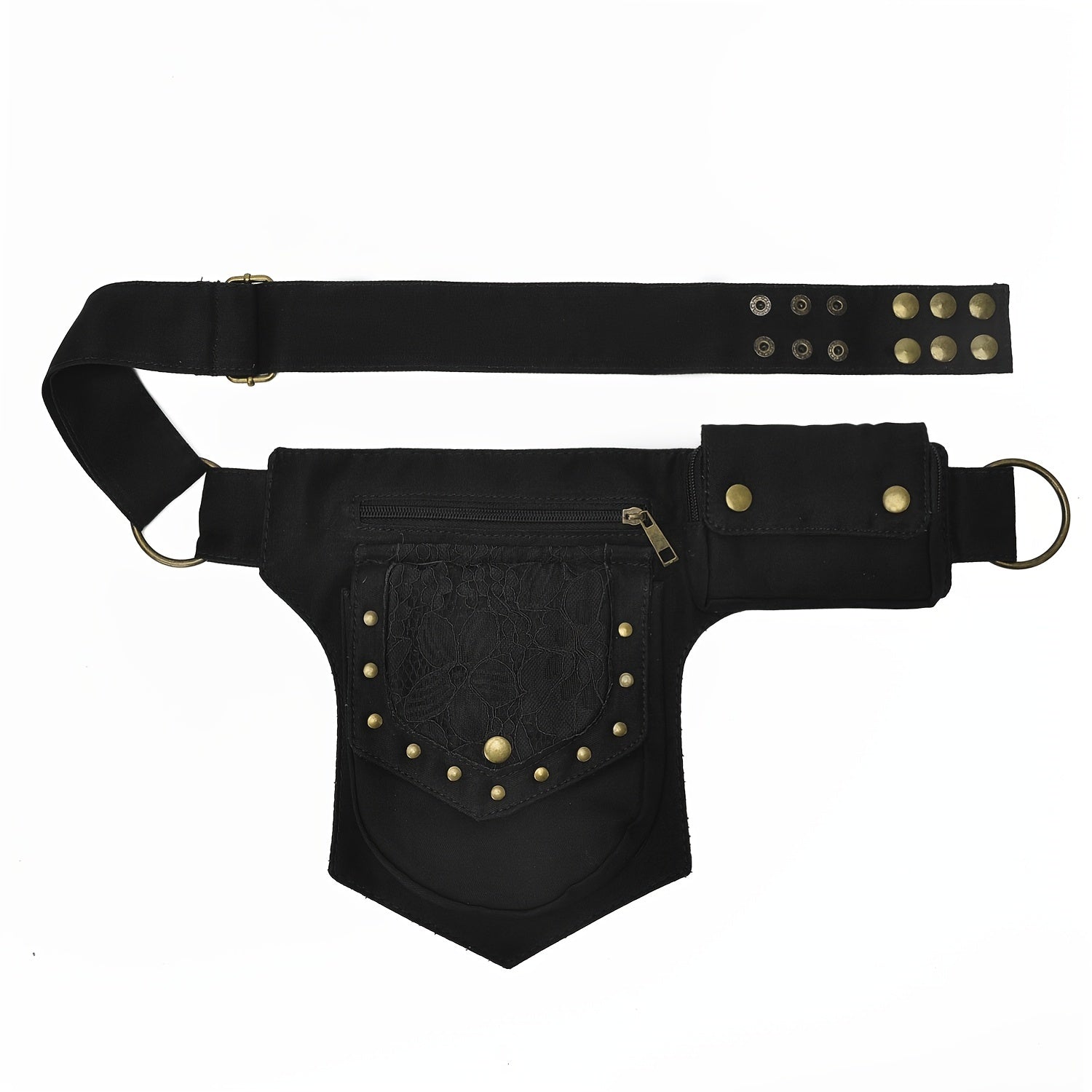 Gothic Thigh Drop Leg Bag, Studded Decor Fabric Waist Bag, Lightweight Outdoor Travel Phone Purse Bum Bag Fanny Pack