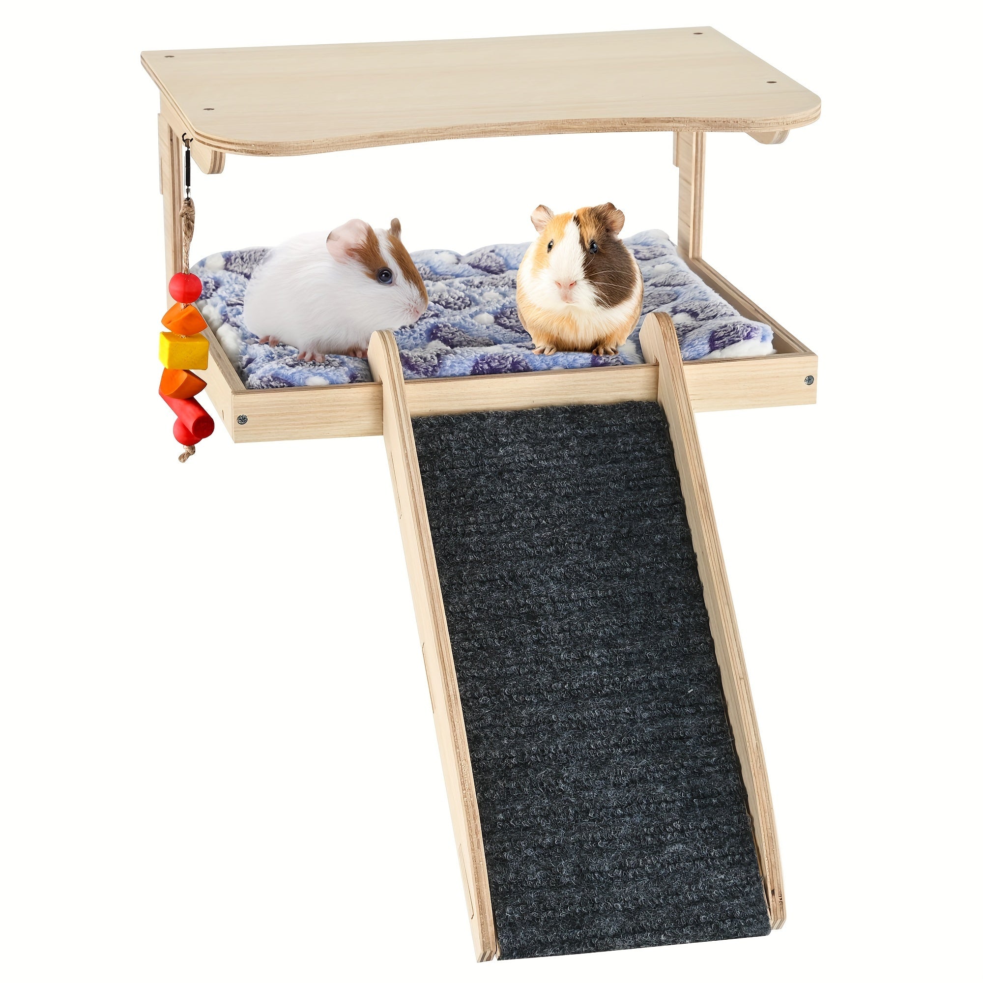 Guinea Pig Hideout, Natural Wooden Castle Small Animal Houses Habitats for Hamster Chinchilla Rat Guinea Pig Bed with Chew Toys Stairs Mat Little Pets Hut Playing Sleeping Hiding