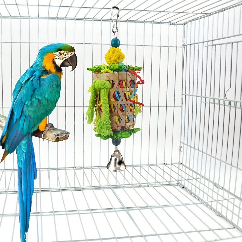 3pcs Vibrant Parrot Chew Toys with Natural Woven Perch - Colorful Hanging , Bird Toys