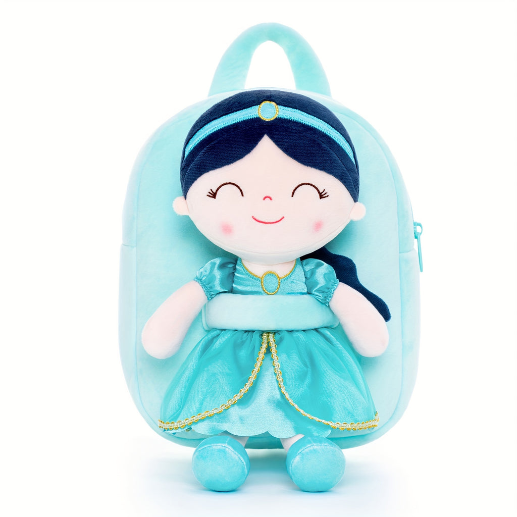 Gloveleya Toddler Backpack for Girls Kids Backpacks Soft Girl Toys Plush Baby Girl Gifts with Plush Princess Jasmins Doll Aqua 9 inches