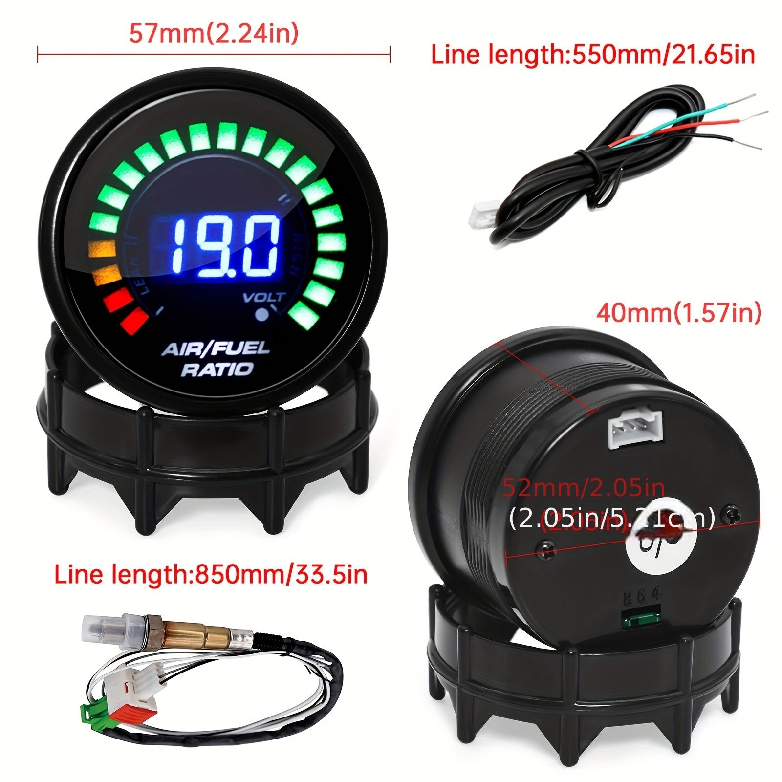 52mm Air/Fuel Ratio Meter with LED Display & O2 Oxygen Sensor -