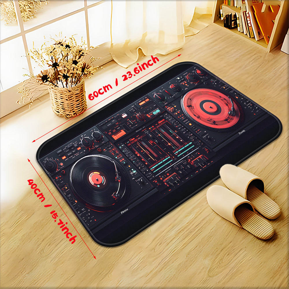 1pc DJ Mixer Equipment Pattern Door Mat - 700gsm Heavy-Duty Non-Slip Microfiber Absorbent Machine Washable Polyester Mat with DJ Mixing Board Design, Rectangle Shape For Bathroom, Bedroom, Living Room, Camping & Picnic Rugs,