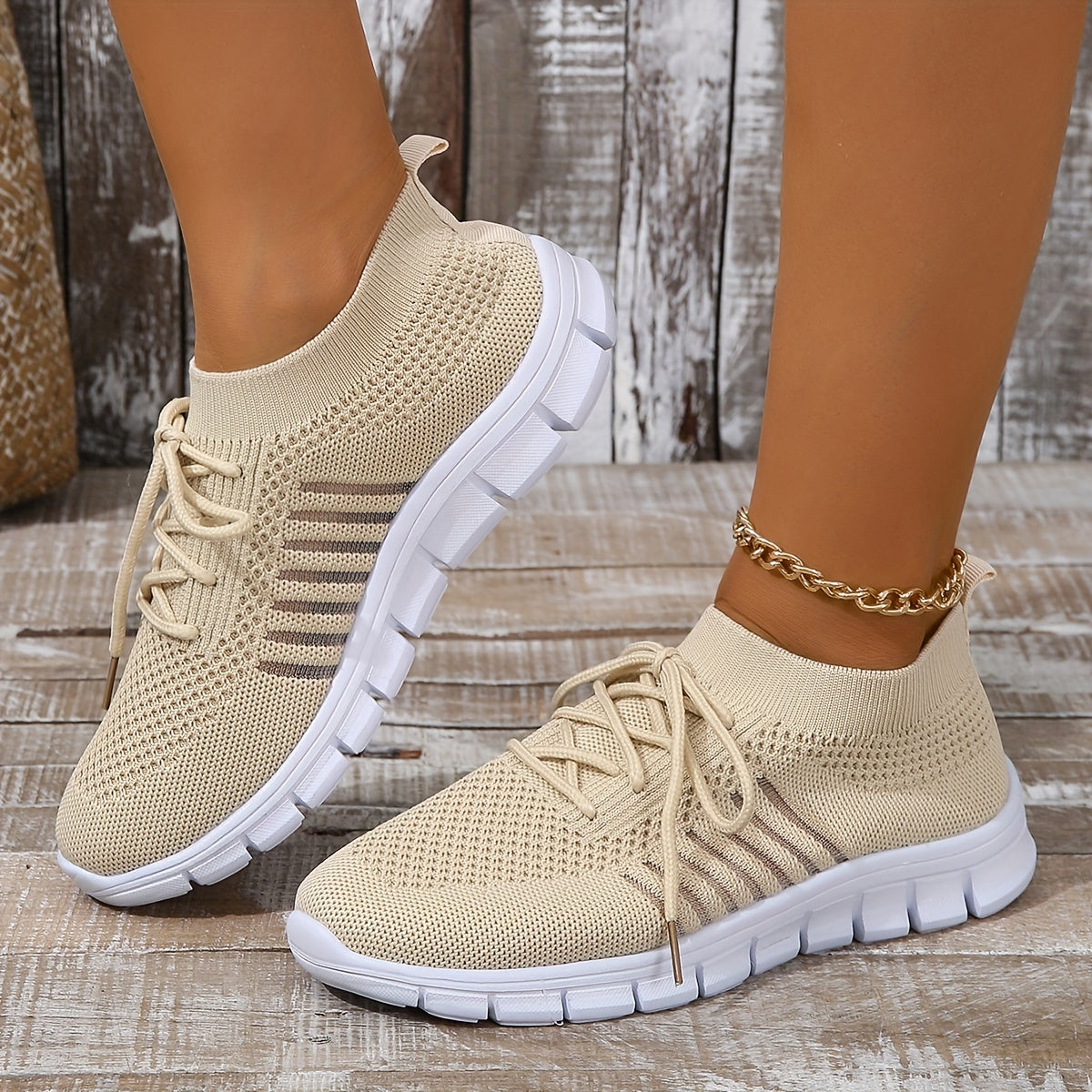 Women's Knitted Sports Shoes, Breathable & Lightweight Low Top Running Sneakers, Casual Outdoor Gym Jogging Trainers Plus Size