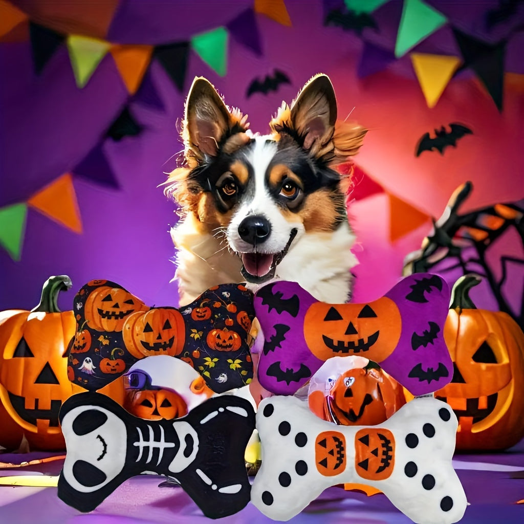 Halloween-Themed Squeaky Dog Bone Toy -