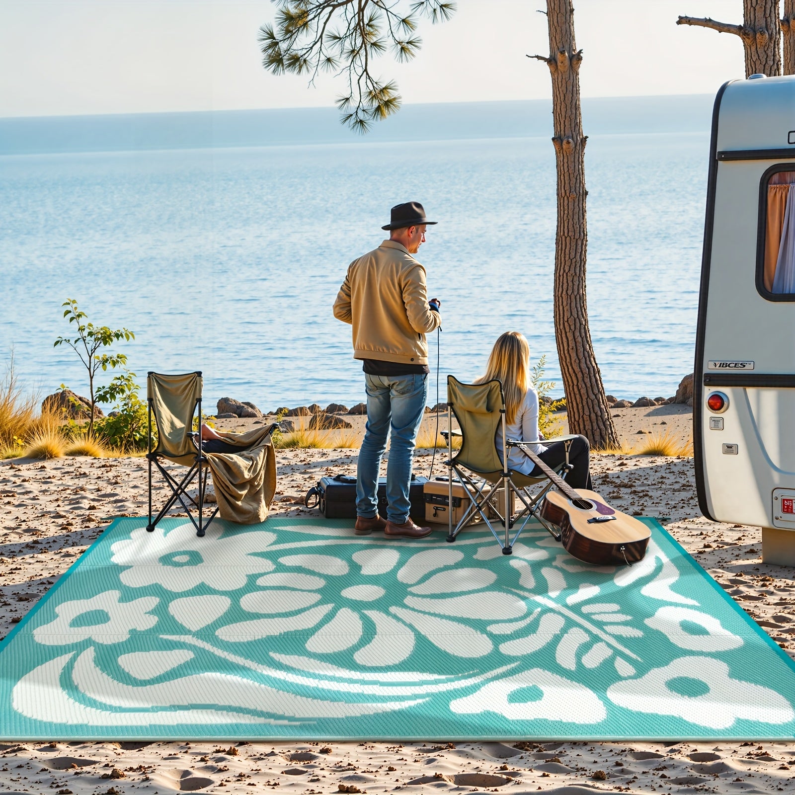 [Waterproof Outdoor Rug] Waterproof Plastic Straw Outdoor Rugs | Large Reversible Portable Outside Lightweight Area Rug For RV, Backyard, Balcony, Beach, Picnic