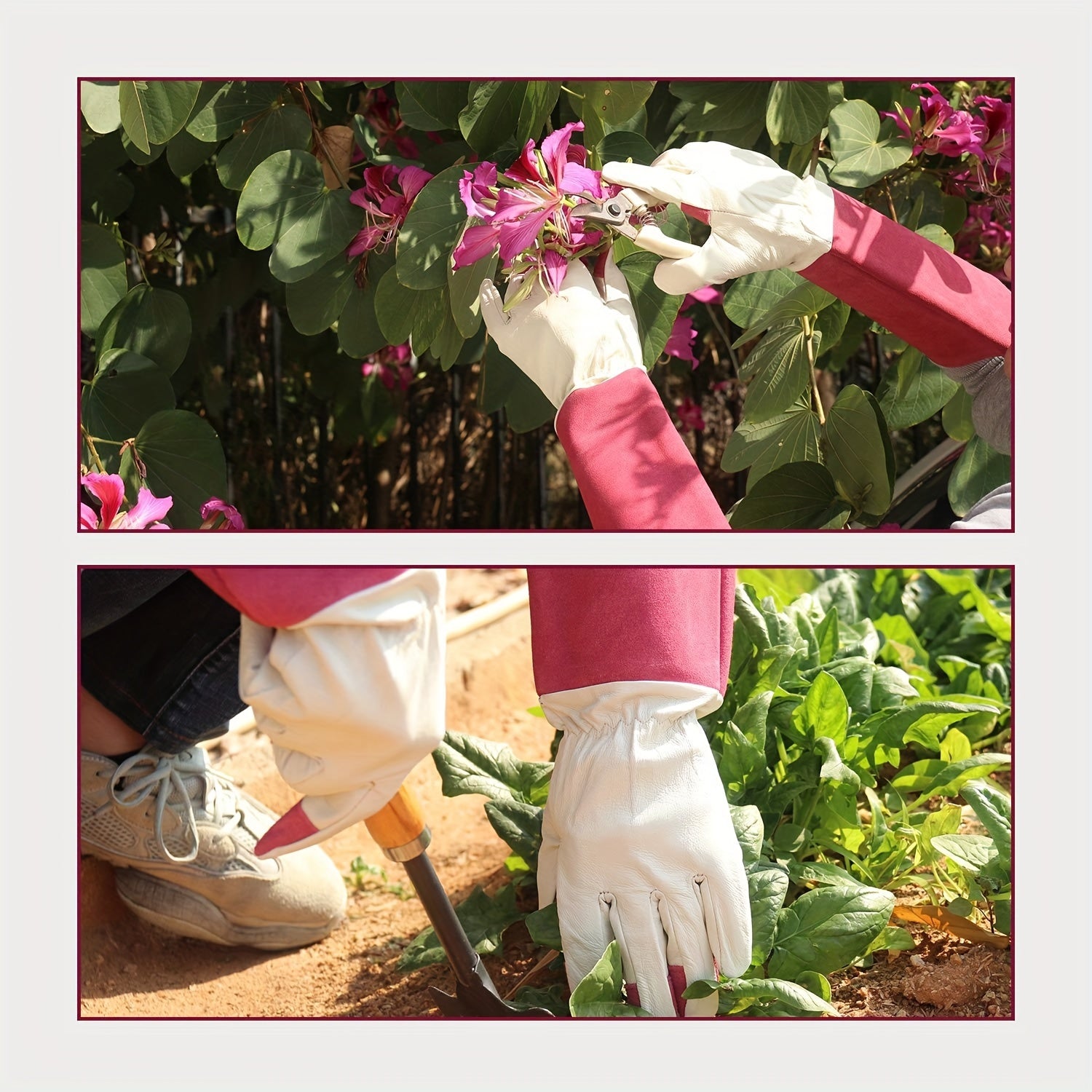 1 Pair Long Gardening Gloves for Men & Women, Thorn Proof Rose Pruning Gloves Genuine Leather Gauntlets Garden Gloves Yard Work Gloves