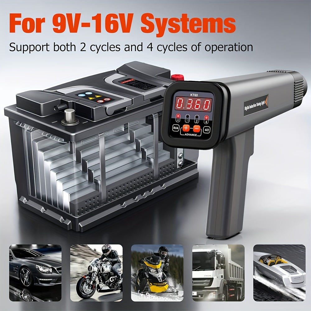 12V Digital Timing Light, KZYEE KT60 LED Display Automotive Ignition Timing Light For 9V-16V Ignition System Strobe Lamp Detector, Portable Timing Check Auto Vehicle Motorcycle Marine Repair Tool