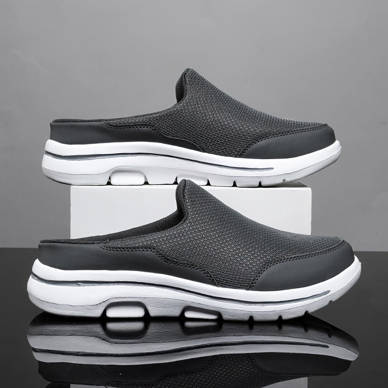 Men's Big & Tall Lightweight Slip-On Casual Sneakers - Breathable Mesh & Fabric Upper, MD Cushioned Sole, Navy Blue/Orange Accents - All-Season Comfort for Sports & Casual Attire