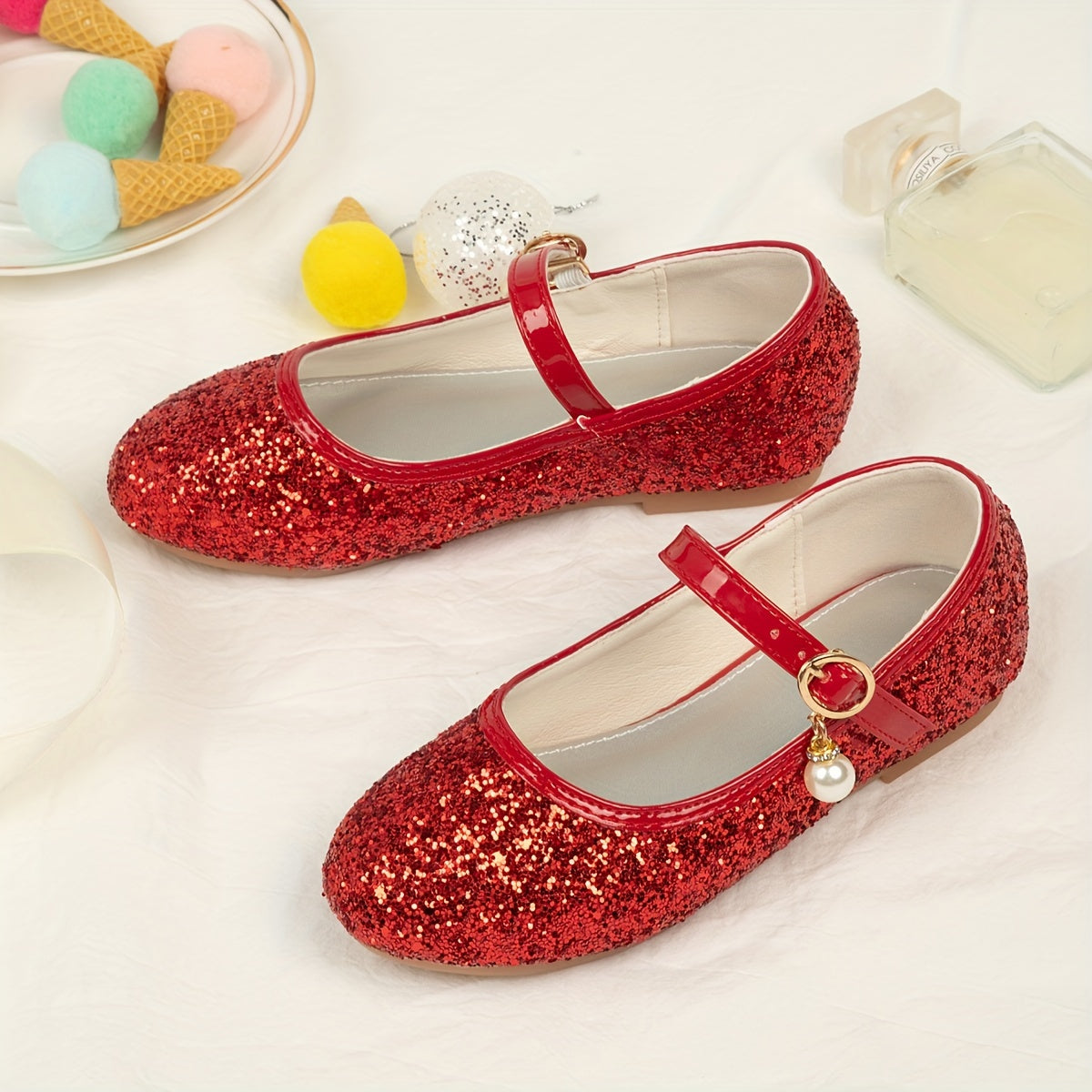 Girls Sequins Rhinestone Mary Jane Flat Shoes School Party Dress Shoes Princess Shoes For Toddler Kids Children