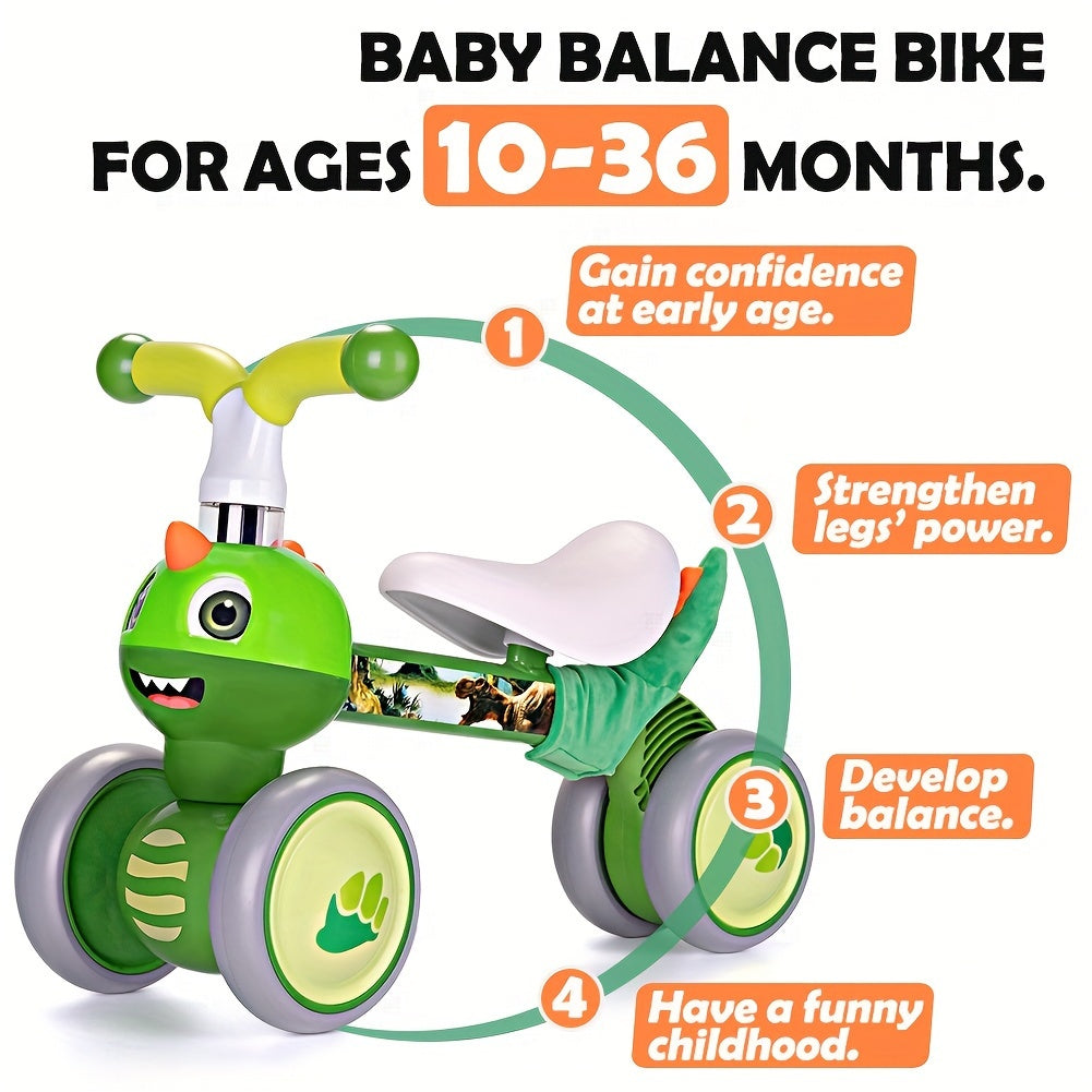 Baby Balance Bike Toys for 1 Year Old Boys Girls, 10-36 Months Toddler Bike, Non-Pedal 4 Silent Wheels Riding Toys Indoor Outdoor, First Birthday Gifts, Kids Pre-School First Bike Dinosaur