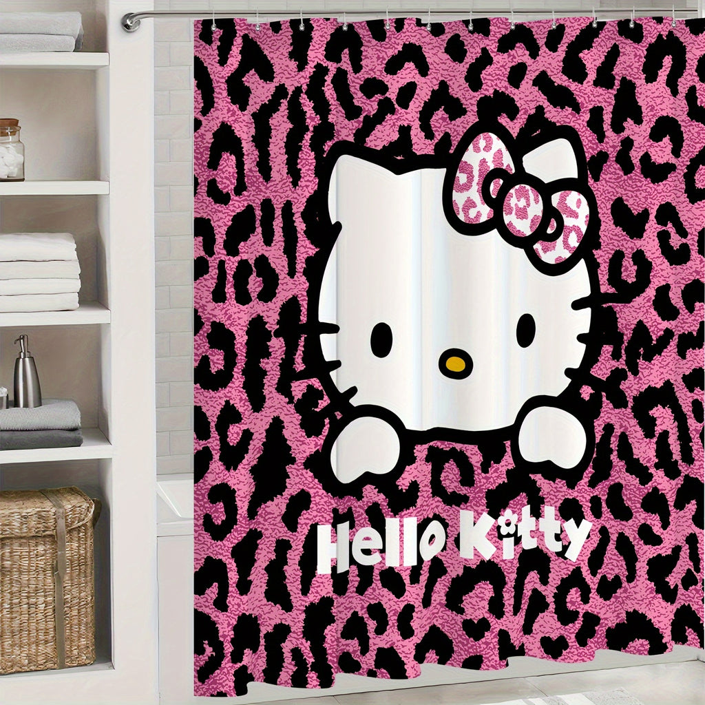 Sanrio Hello Kitty 1/3/4 Piece Shower Curtain Set with Grommet, Stain Resistant, Machine Washable, Knit Weave, All-Season Polyester Bathroom Decor with Shower Curtain and Rugs