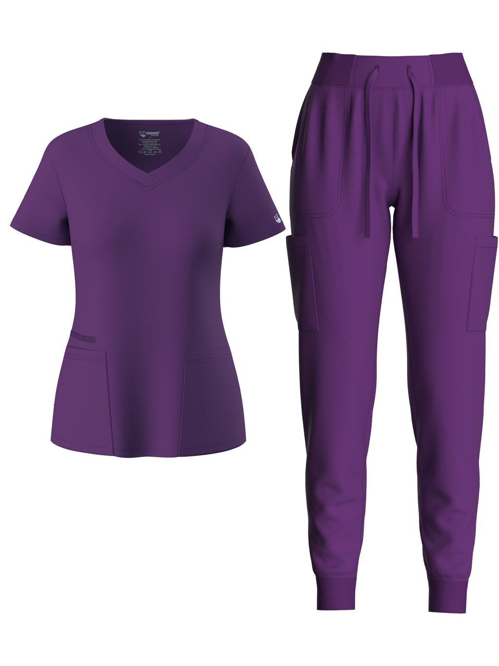two-piece Elegant Two-Piece Scrub Set for Women: Short Sleeve V Neck Top & Drawstring Pants