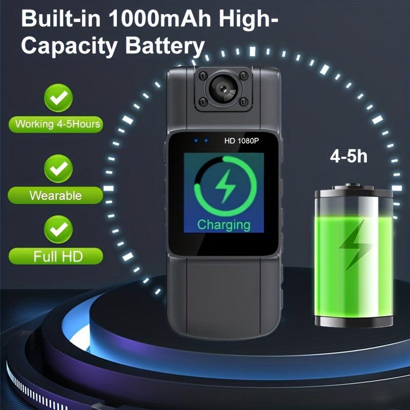 1pc Full 1080P Small Camera, Built-in 1000MAH Battery With Clip, Portable Cam With Night Vision, 4-5Hours Record, Suitable For Outdoor Sports, Travel Recording