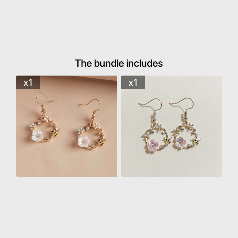 Korean fashion bee wreath Silvery needle earrings, fairy shell flower earrings