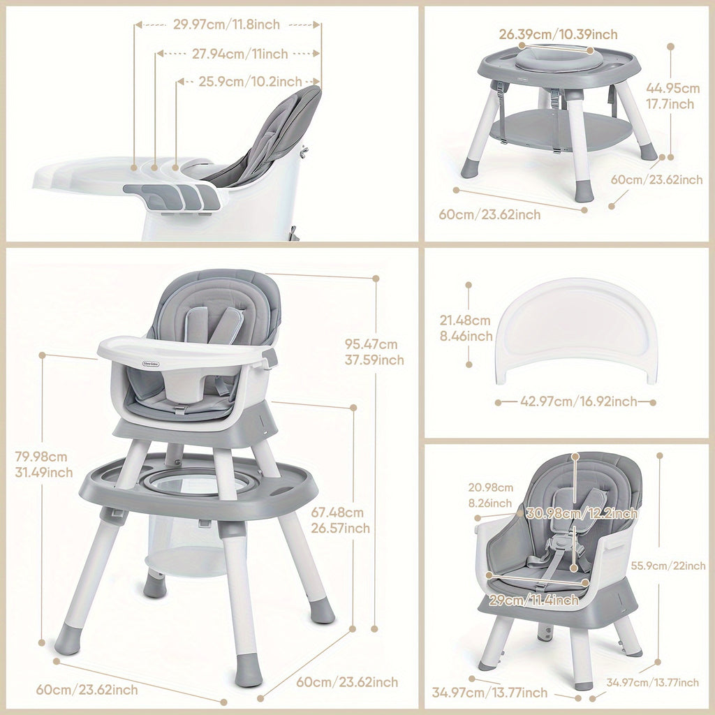 Baby High Chair, 15-In-1 Convertible Multifunctional Infant And Toddler High Chair With Activity Center, Tray And Toys(Grey)