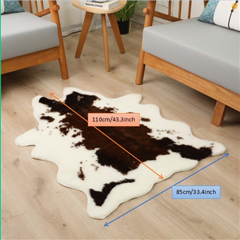 Washable Low-Pile Faux Cowhide Rug - 1pc Durable Western Style Animal Print Carpet for Bedroom and Living Room Decor - Home and Room Decor