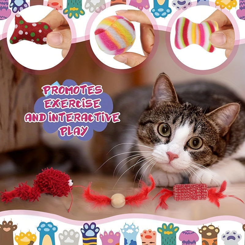 10 Pcs Xmas Cat Toy Set With Teaser Wand Mice Cat Balls And Bell Interactive Toys For Cats Indoor Supplies