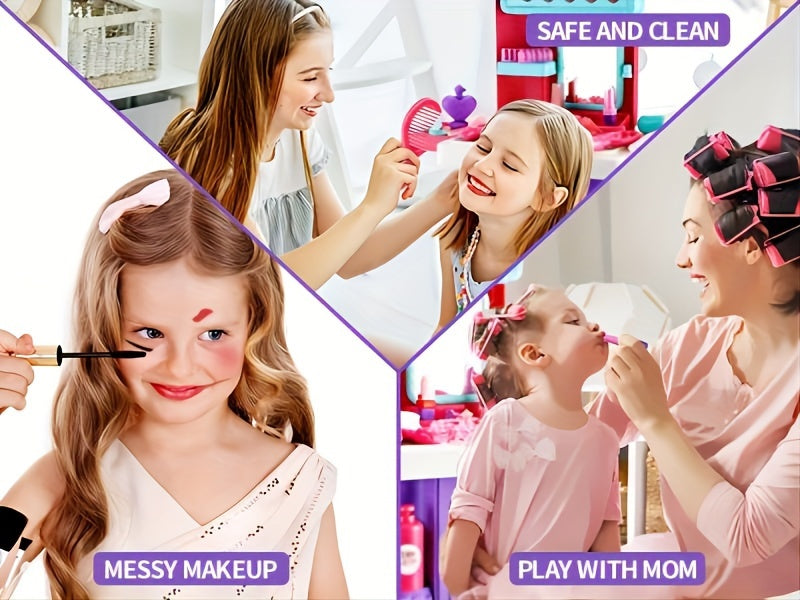 Jovow, Children's Dressing Table Set, 2-in-1 Dressing Table Luggage Trolley Box, Girl Pretending Makeup Toys, Princess Games, Lights And Music, Simulated Hair Dryer Lipstick, Halloween Christmas Gifts