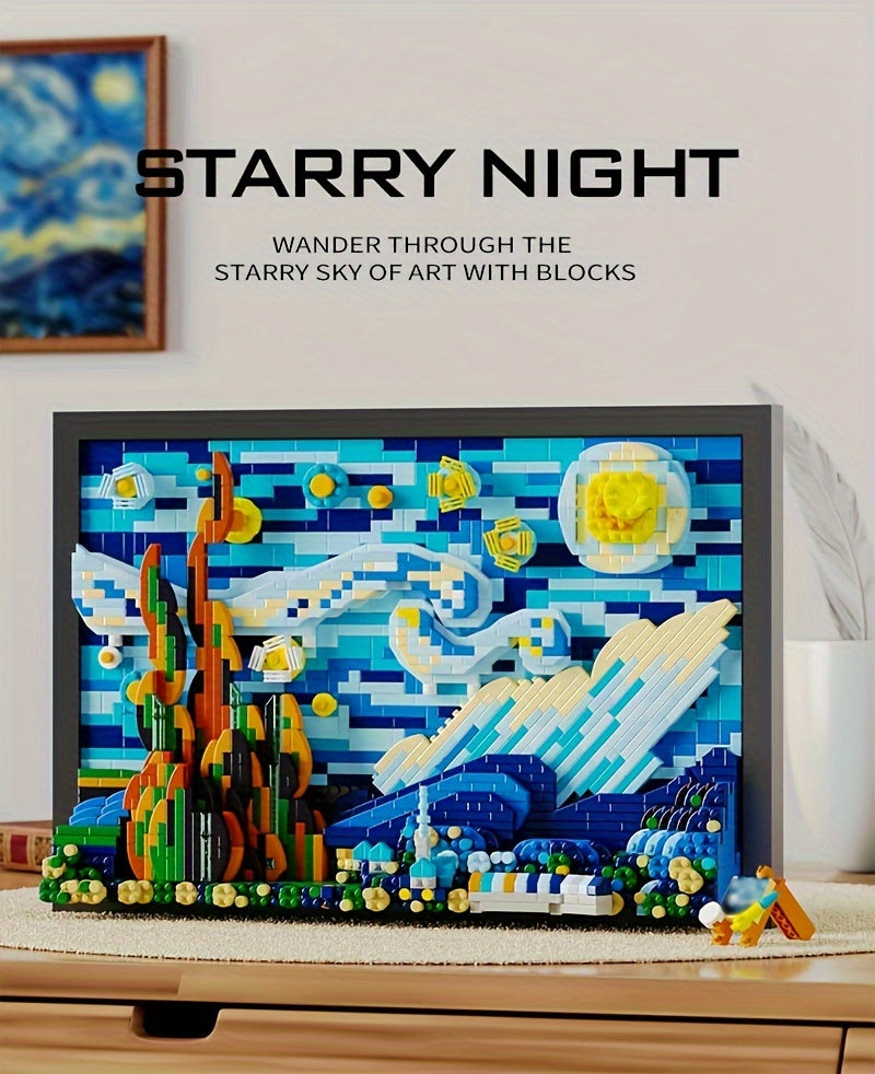 1731pcs 3D Starry Night Building Blocks Set for Adults - Reproductions Of Famous Paintings, ABS Material Toys,