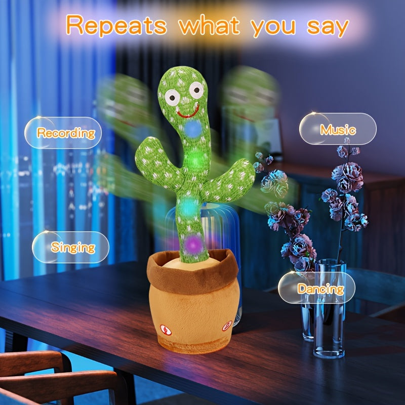 1pc Glowing Dancing Repeat What You Say Funny Tricky Dancing Toys Cactus Color Box Packaging Home Decoration Ornament for Halloween/Christmas/New Year/Birthday Gift (without Battery)