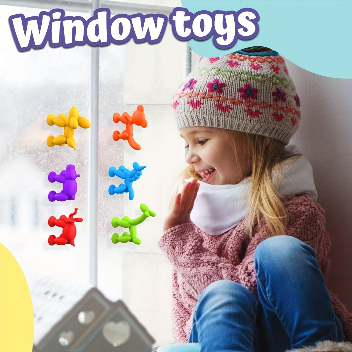 [6-Pack Suction Cup Animal Toys] 6-Pack Silicone Suction Cup Animal Toys for Kids - Non-Toxic, BPA-Free, Sensory Play & Travel-Friendly - Ideal for Birthday, Easter, Christmas Gifts - Assorted Colors