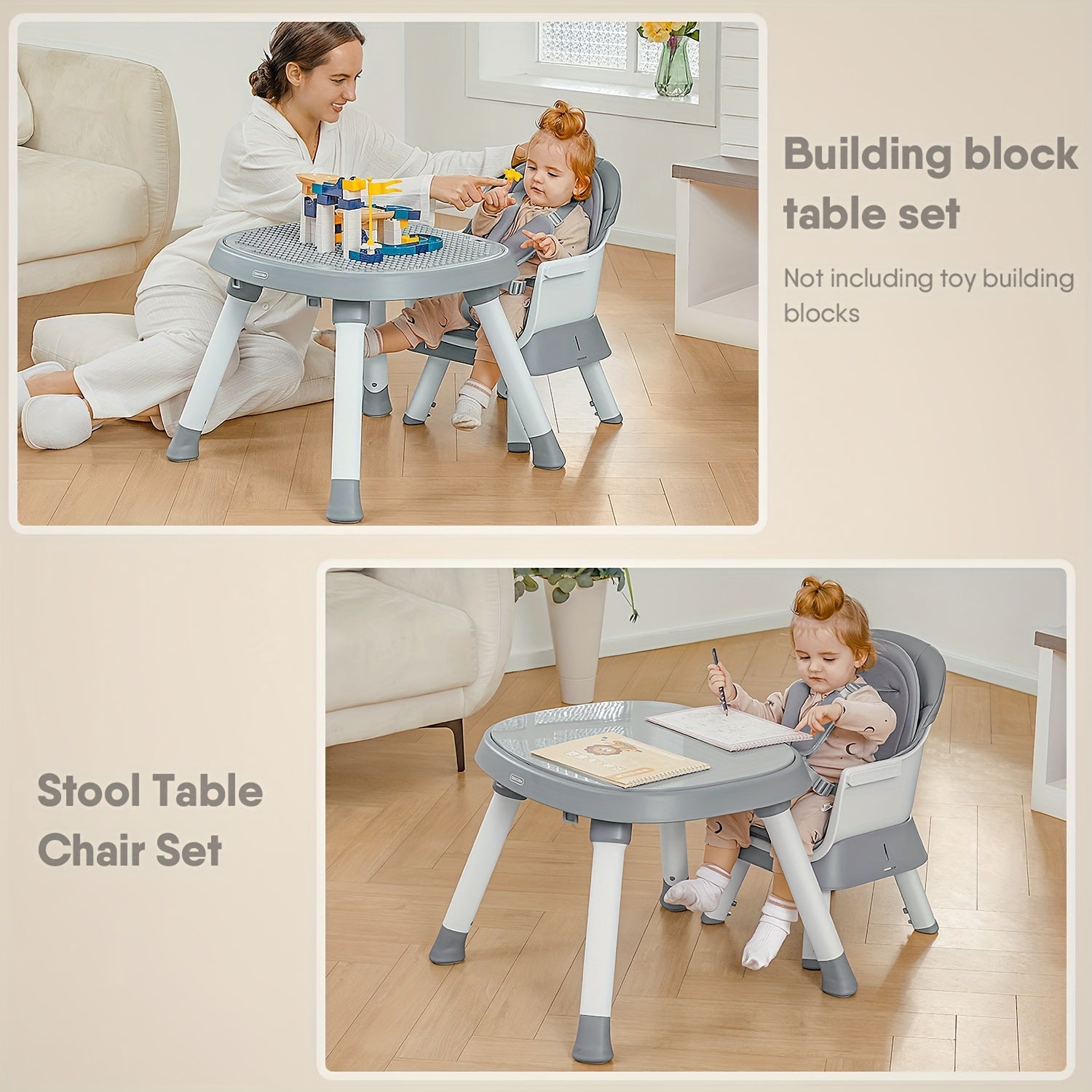 Baby High Chair, 15-In-1 Convertible Multifunctional Infant And Toddler High Chair With Activity Center, Tray And Toys(Grey)