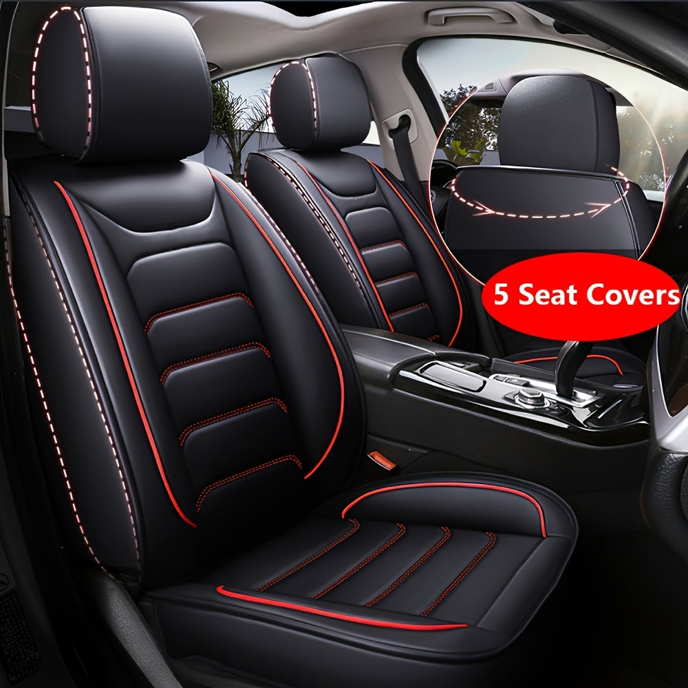 5-Seat Full Set Faux Leather Car Seat Covers - Waterproof All-Weather Protection,