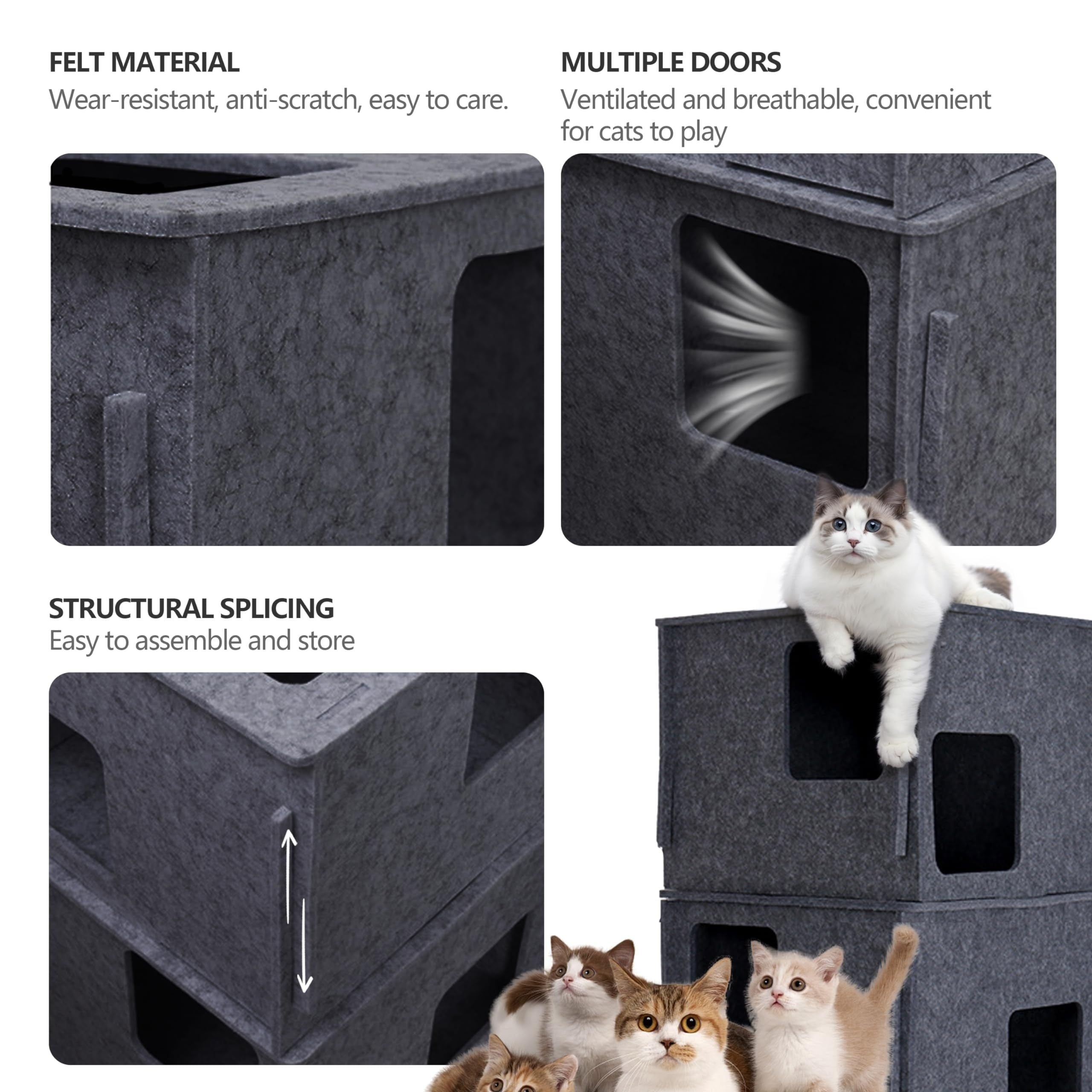 3-Storey Peekaboo Cat Mansion - Spacious Hideaway, Tunnel Bed, Condo Shelter for Multiple Cats - Fun Gifts, Toys, and Joy for Feline Friends