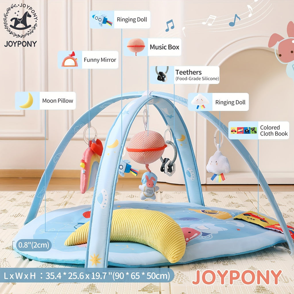 Baby Play Gym, Thick Soft Tummy Time Mat with 7 Detachable Toys, Activity Gym with Musical, Mirror, Teething Ring, Sensory & Hanging for Babies 0-6 12 Months Newborn to Toddler Gifts