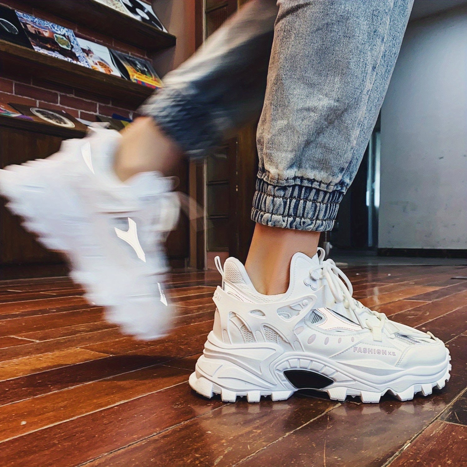 [1 Pair Men'S Cloud Pattern Sneakers] Round Toe Lace-Up  Athletic Sneakers, Sports , Breathable Fabric