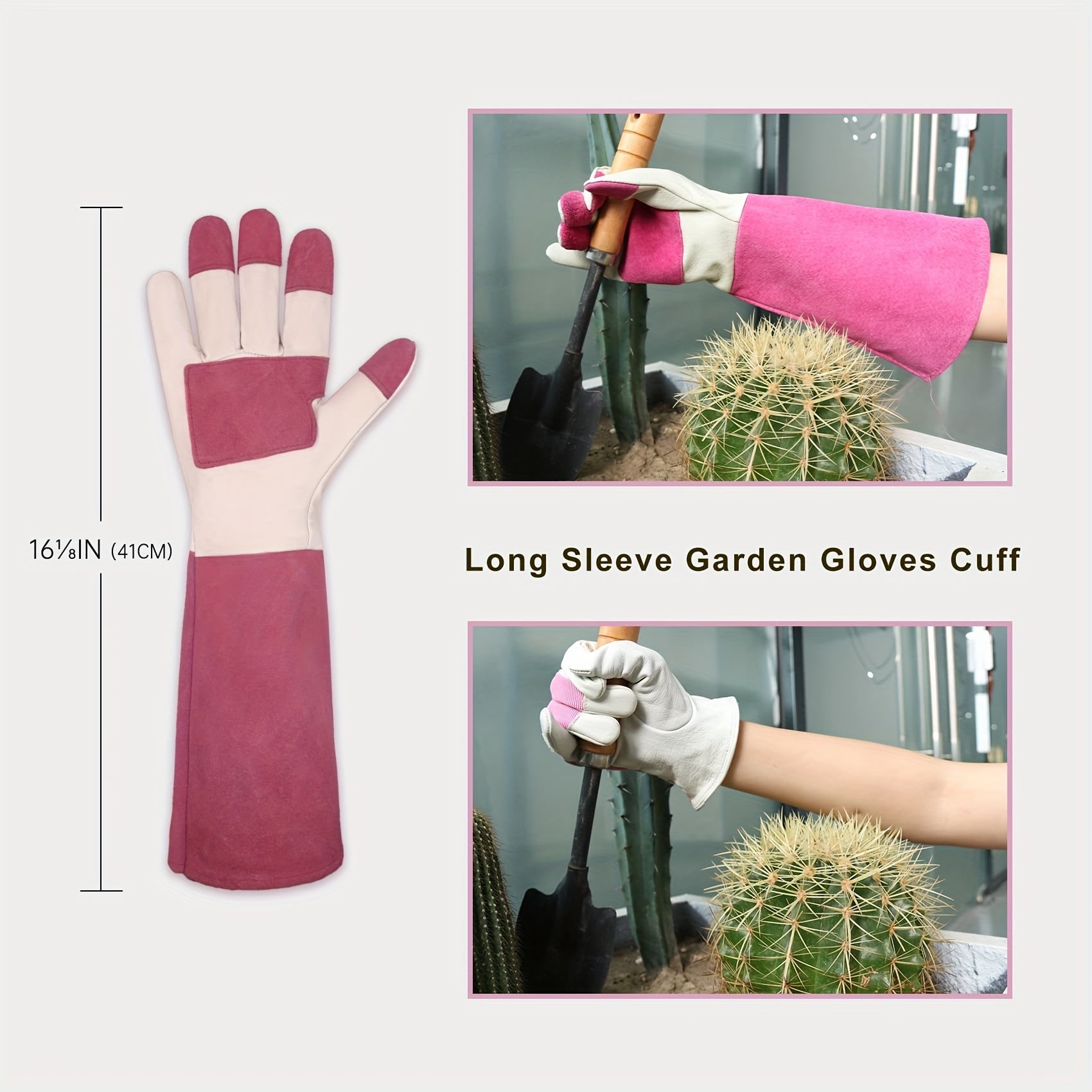 1 Pair Long Gardening Gloves for Men & Women, Thorn Proof Rose Pruning Gloves Genuine Leather Gauntlets Garden Gloves Yard Work Gloves