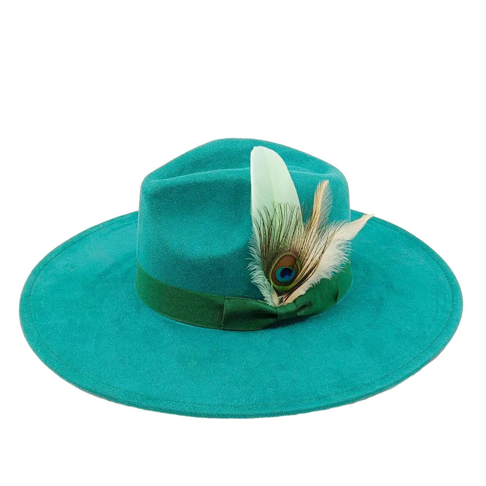 New suede fedora hats for men and women bow accessoriescolorful retro wide-brimmed church hatsjazz panama hats