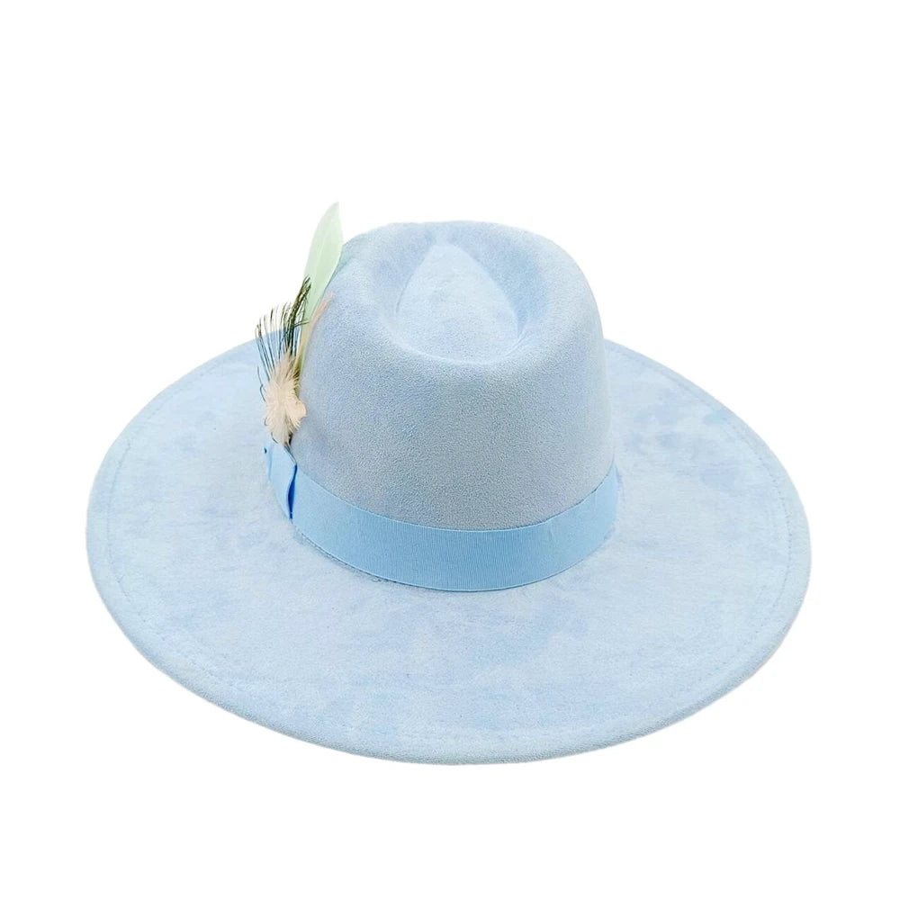 New suede fedora hats for men and women bow accessoriescolorful retro wide-brimmed church hatsjazz panama hats