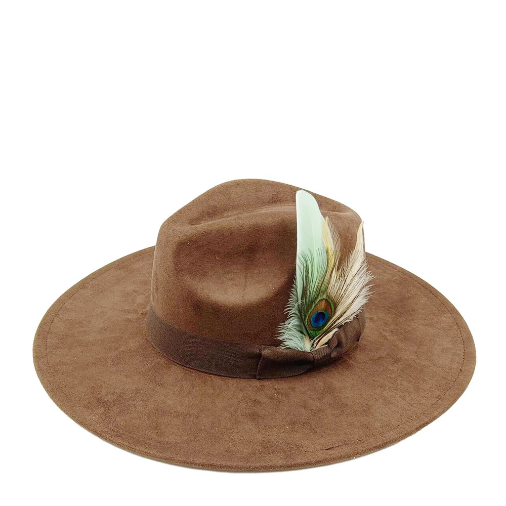 New suede fedora hats for men and women bow accessoriescolorful retro wide-brimmed church hatsjazz panama hats