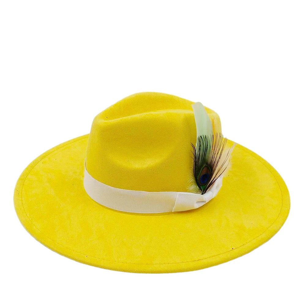 New suede fedora hats for men and women bow accessoriescolorful retro wide-brimmed church hatsjazz panama hats