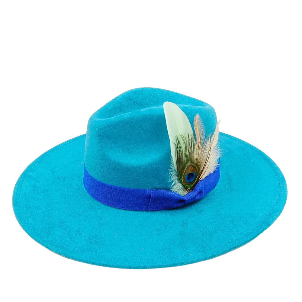 New suede fedora hats for men and women bow accessoriescolorful retro wide-brimmed church hatsjazz panama hats