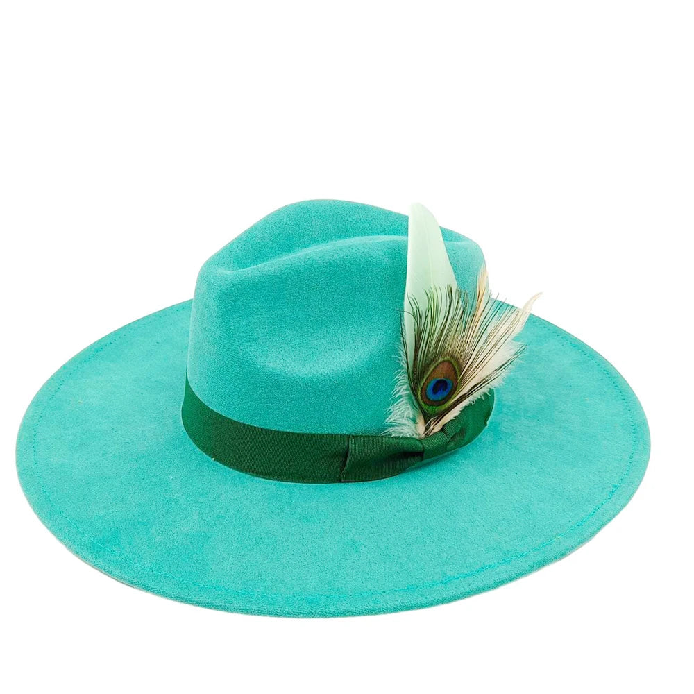 New suede fedora hats for men and women bow accessoriescolorful retro wide-brimmed church hatsjazz panama hats